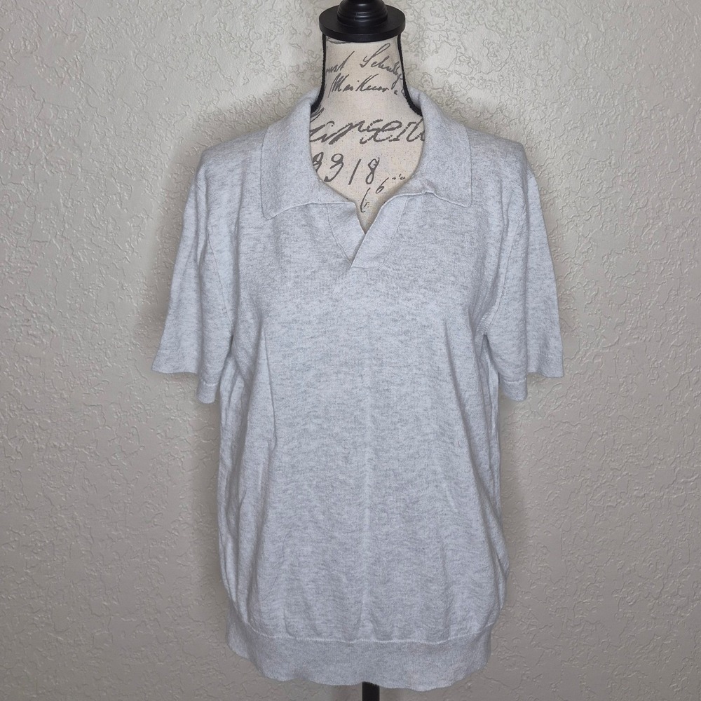 Banana Republic Mens Gray Short Sleeve Knit V-Neck Sweater Polo Size M